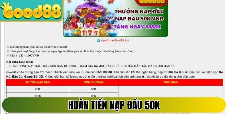 Hoàn tiền nạp đầu 50K